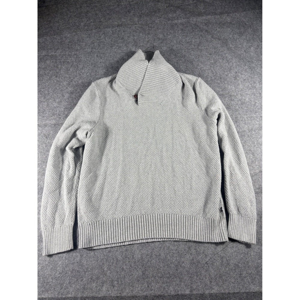 Nautica Mens Shawl Collar Sweater Light Gray Textured Knit Button Accent Size‎ L